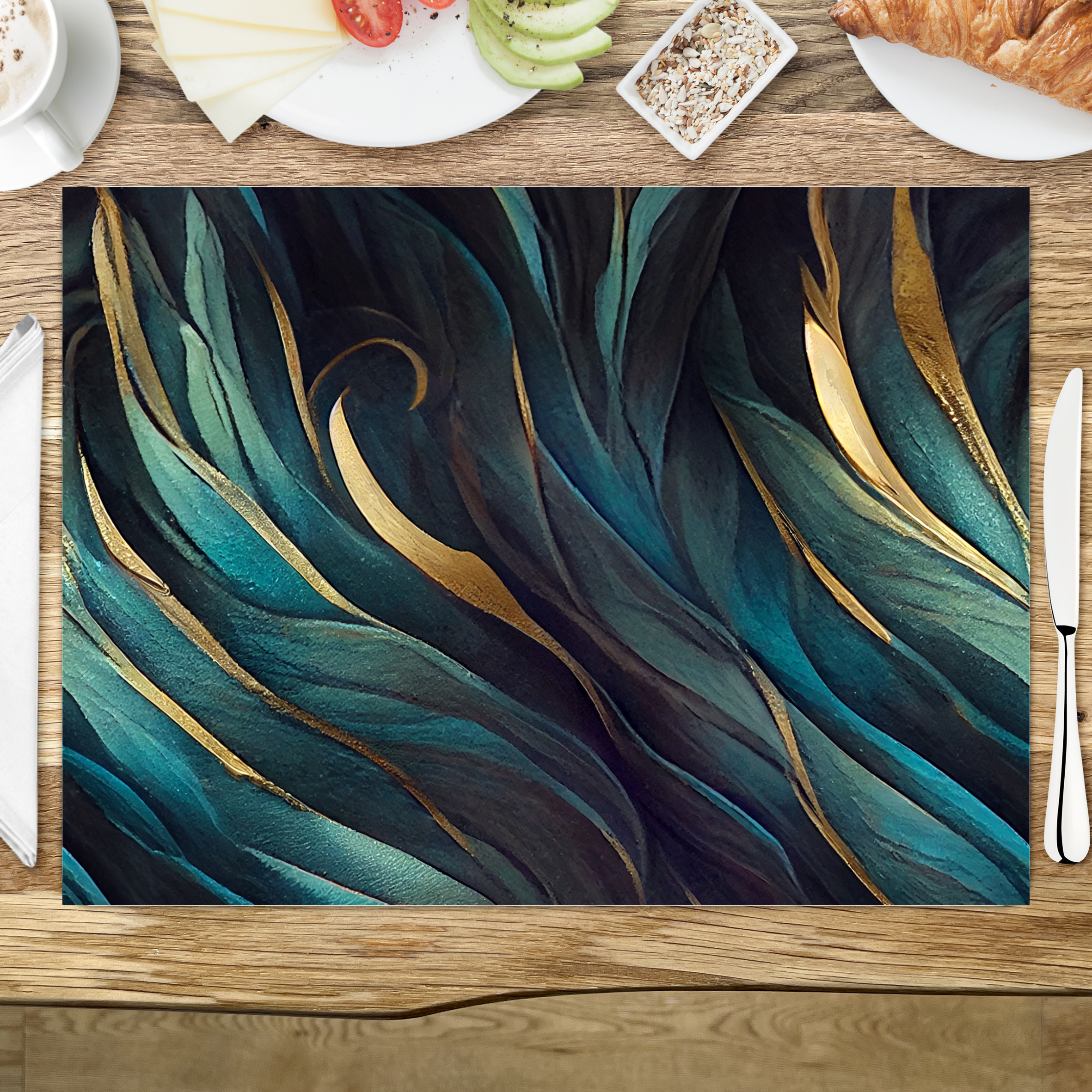 raxxa Premium-Tischset: Teal Gold Marble - immagine 3