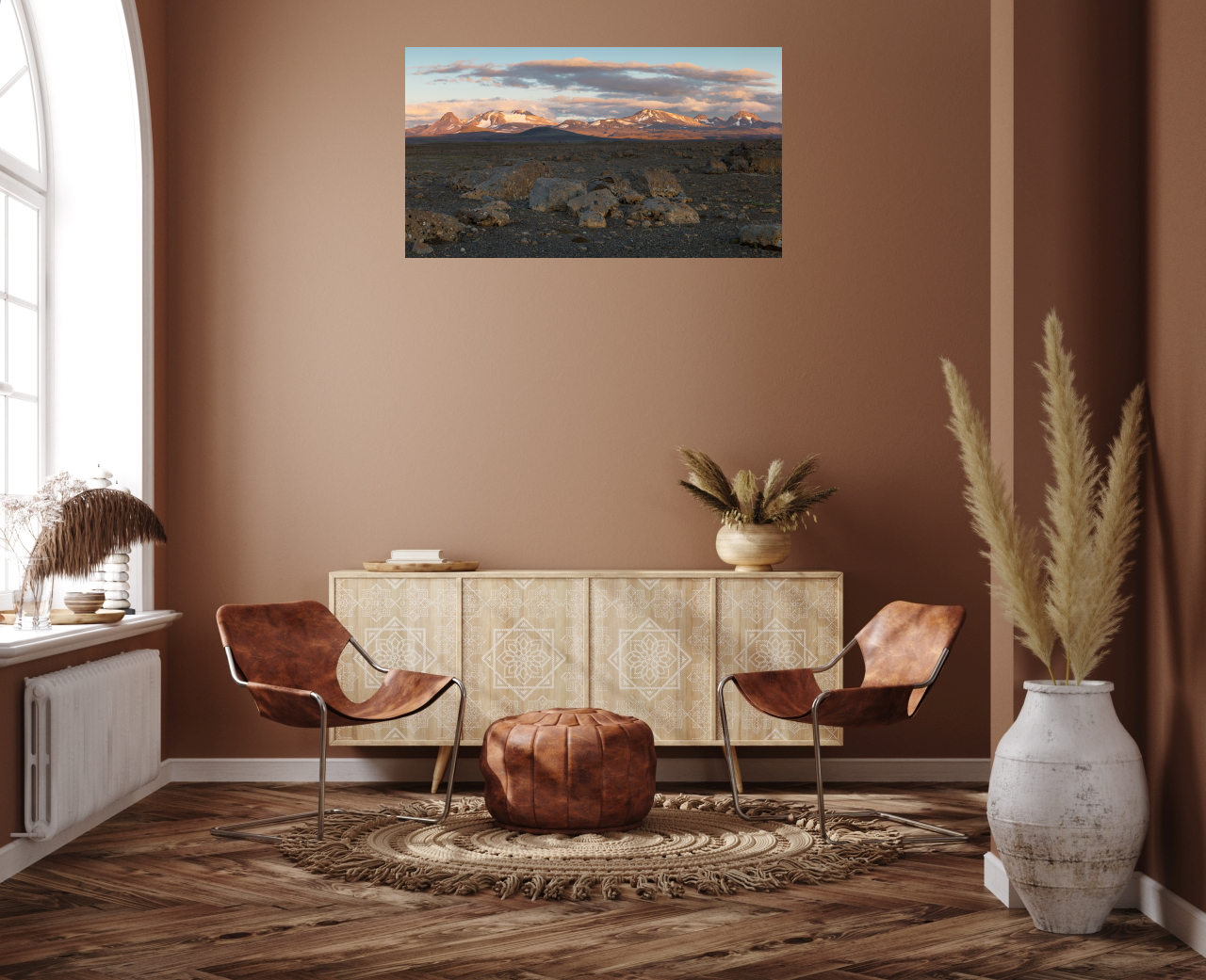 Poster: Panorama - Dunkle Steinlandschaft Bergkette im Abendlicht – Image 5