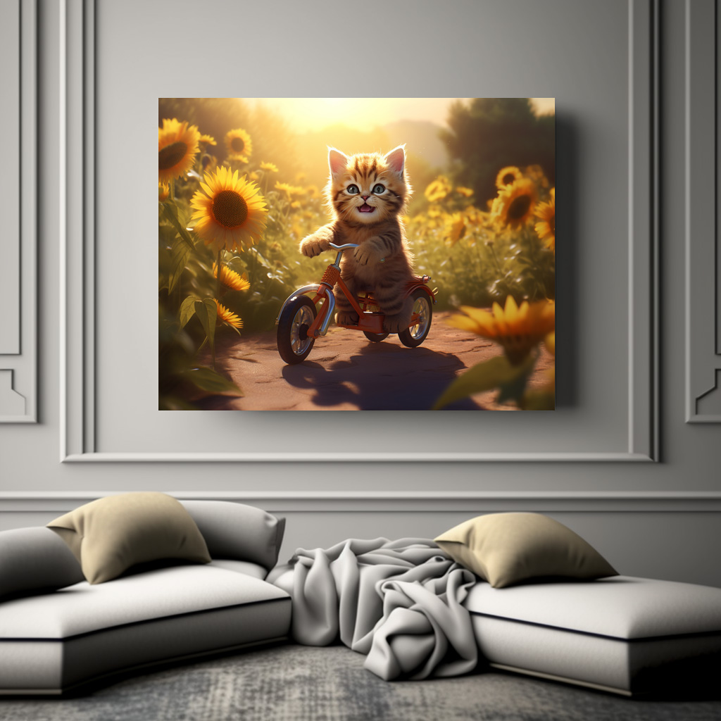 Poster: Katzenbaby im Sonnenblumenfeld