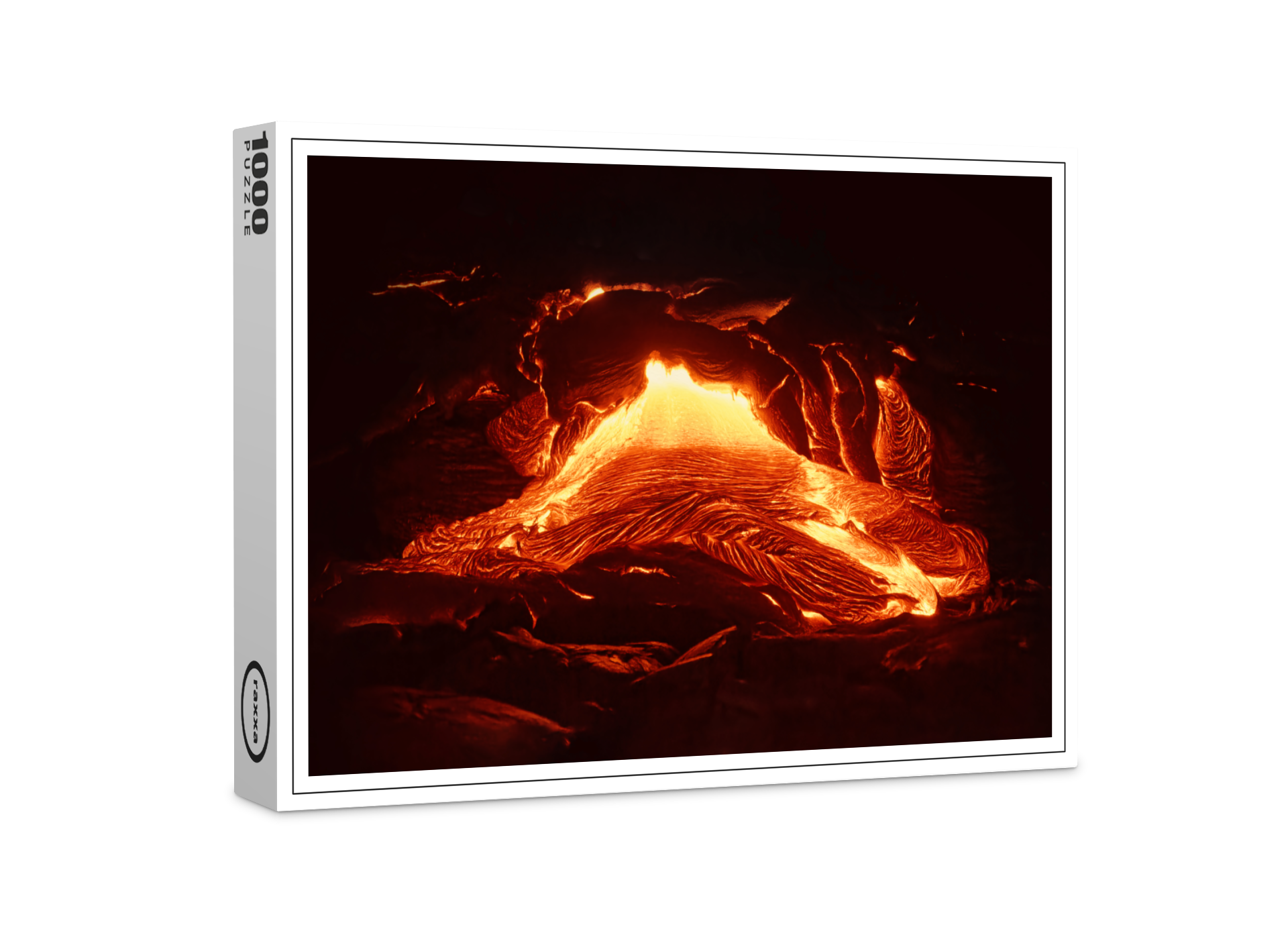 raxxa Premium-Puzzle: Details eines aktiven Lavastroms - heißes Magma tritt aus einer Erdspalte aus