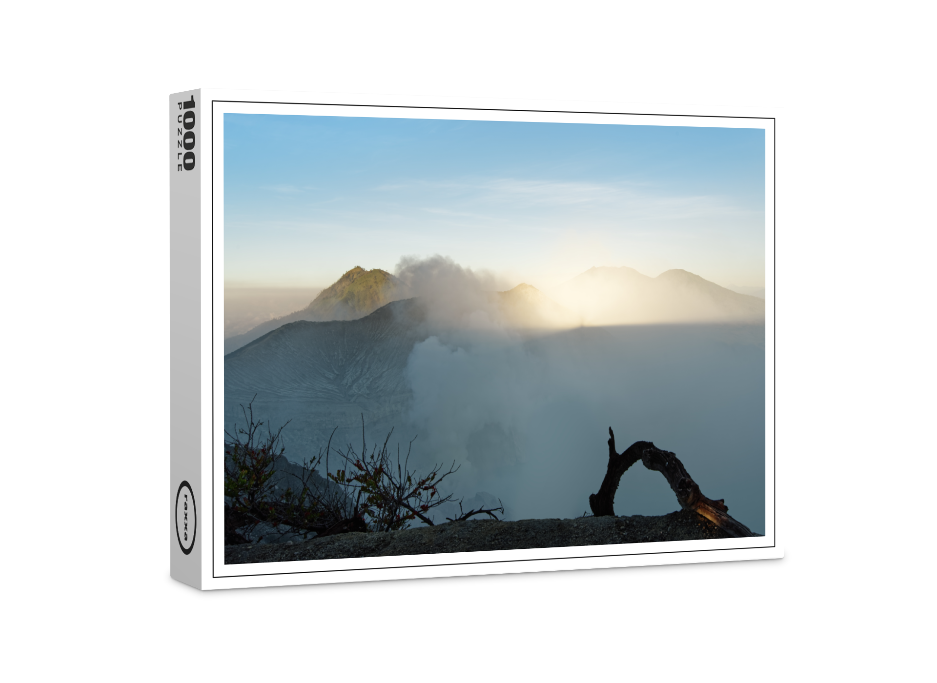 raxxa Premium-Puzzle: Erstes Tageslicht und Bergschatten am aktiven Vulkan Ijen