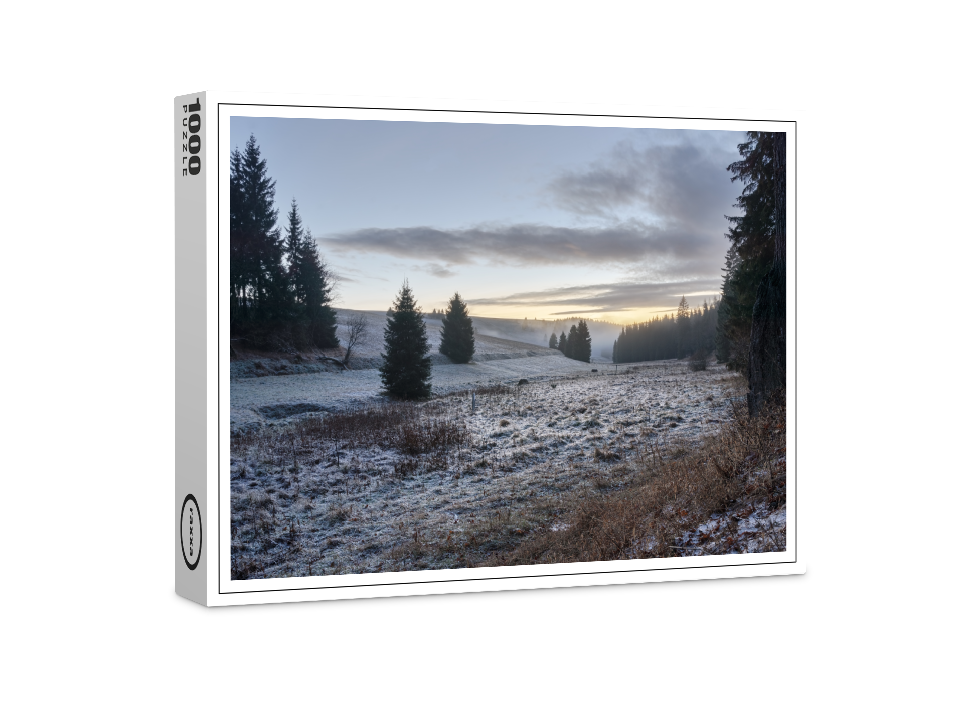raxxa Premium-Puzzle: Vereiste Wiese im Abendlicht