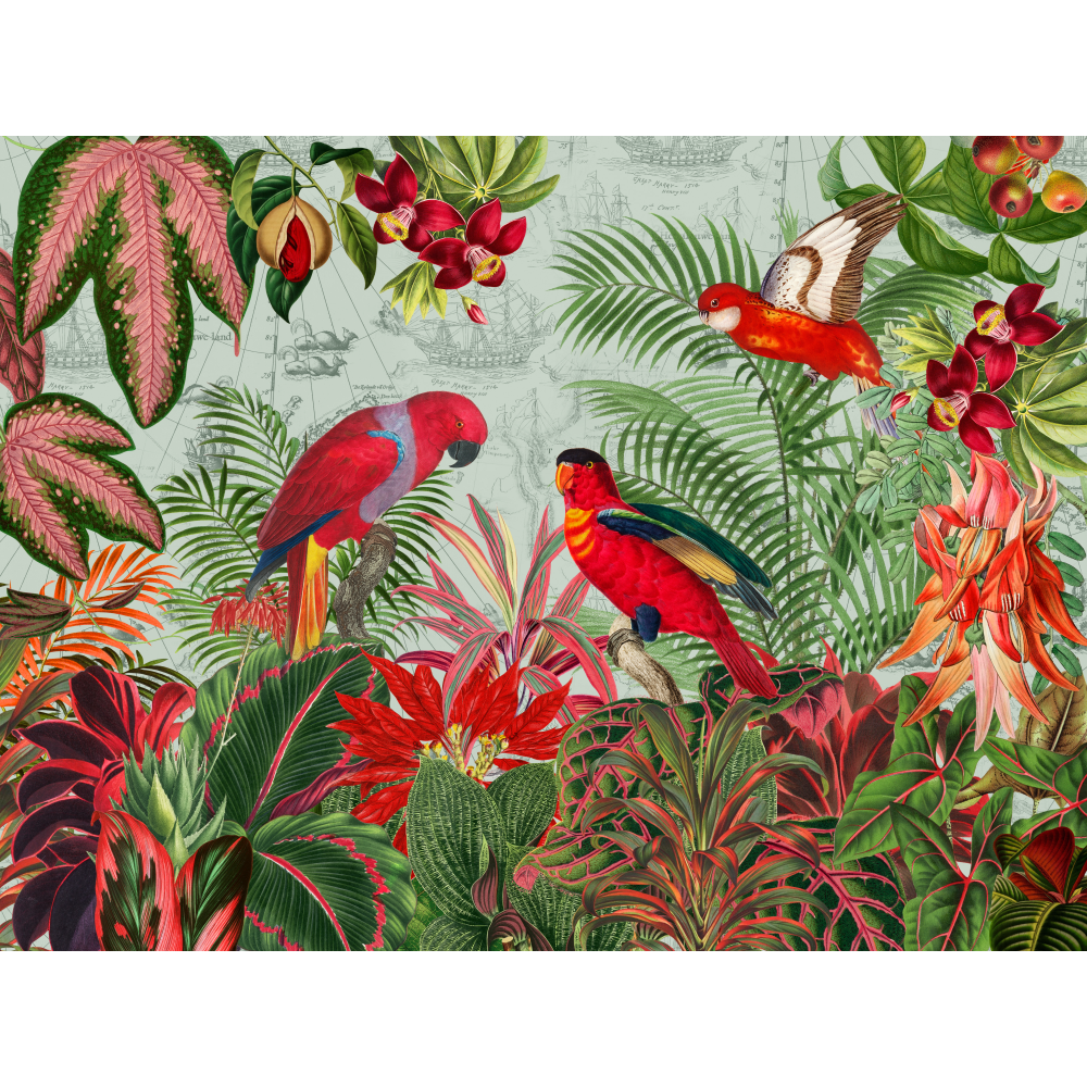 raxxa Premium-Tischset: Farbenfrohe Papagein im exotischen Blüten Dschungel – Bild 3
