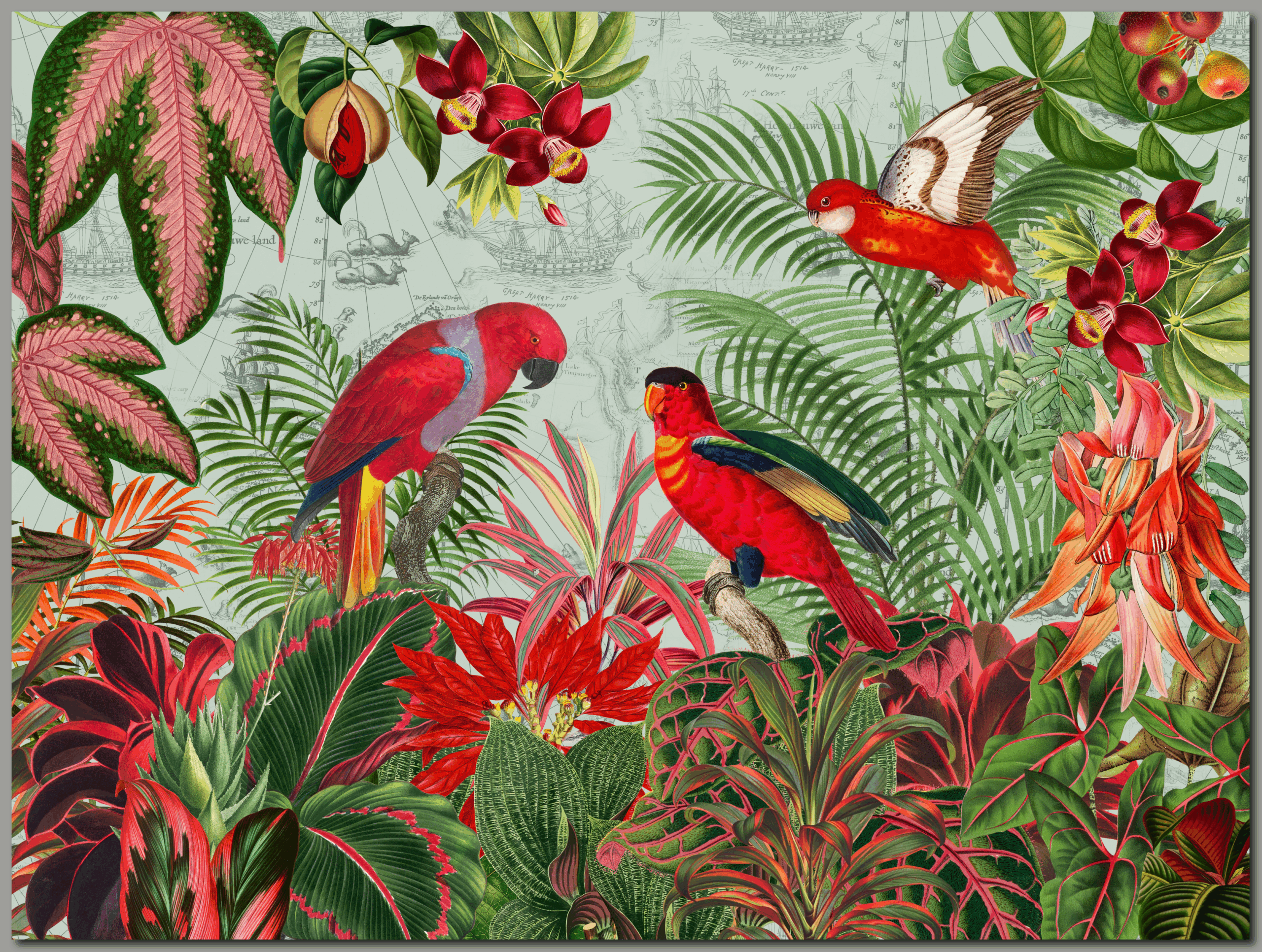 raxxa Premium-Tischset: Farbenfrohe Papagein im exotischen Blüten Dschungel – Bild 2