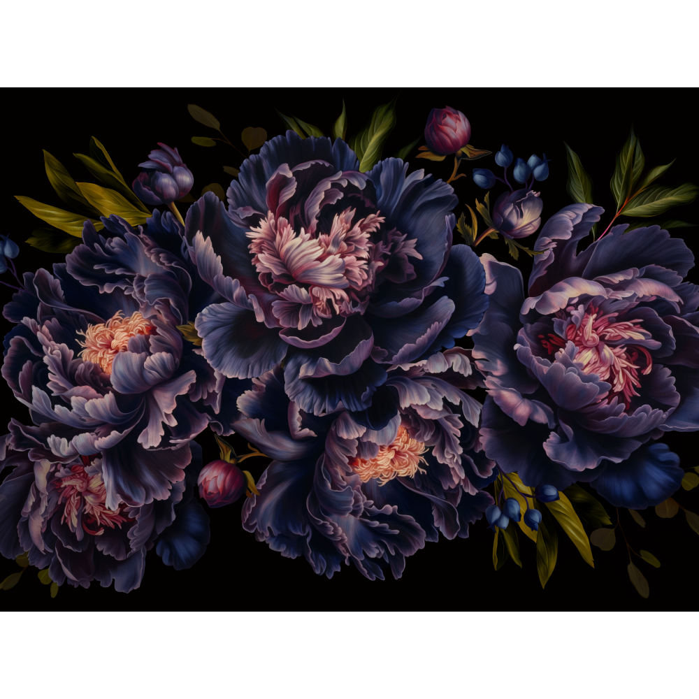 raxxa Premium-Tischset: Purple Blüten auf Schwarz: Barocke Pfingstrosen in ihrer vollen Pracht - immagine 3