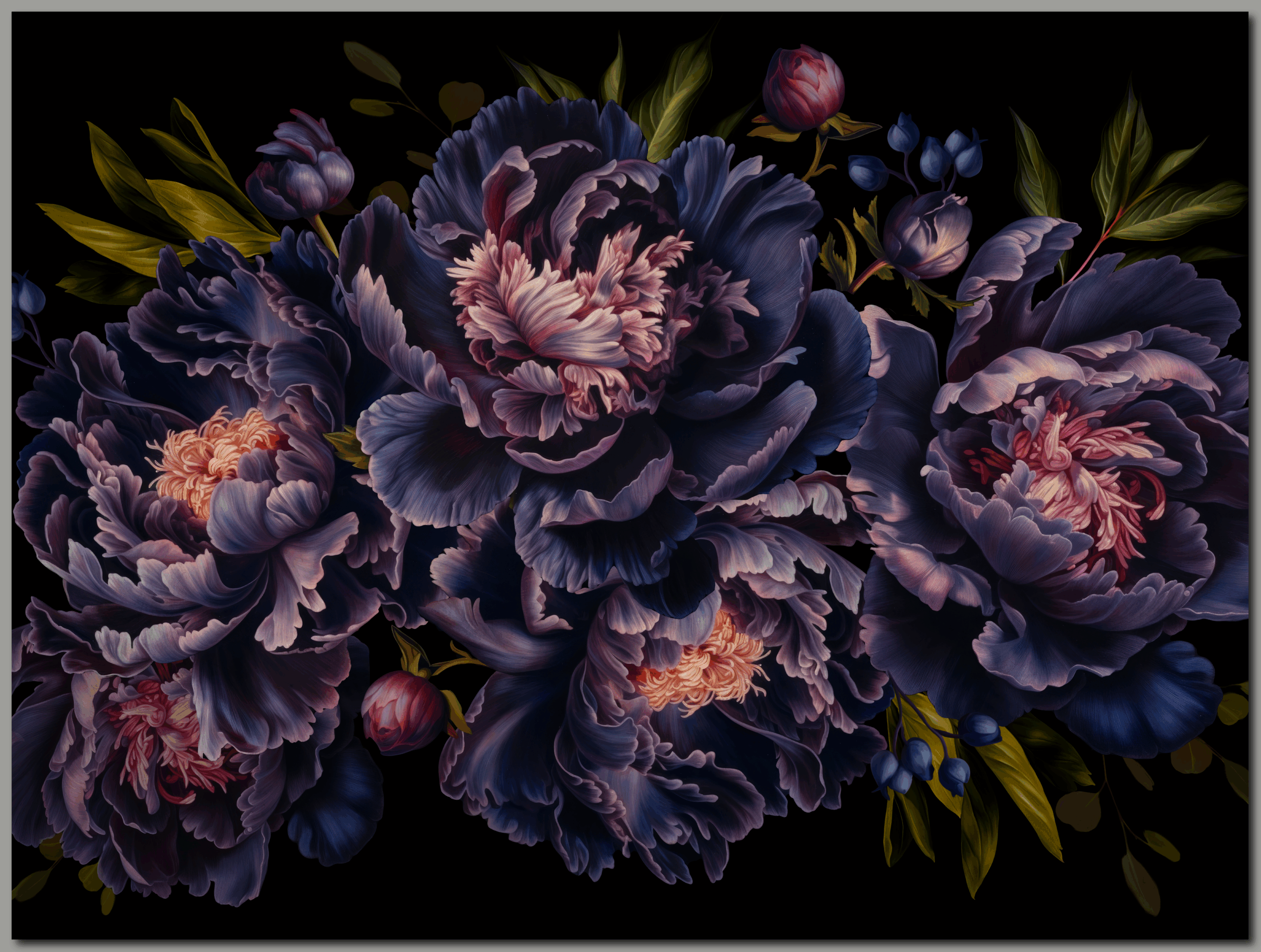 raxxa Premium-Tischset: Purple Blüten auf Schwarz: Barocke Pfingstrosen in ihrer vollen Pracht - immagine 2