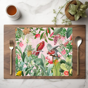 raxxa Premium-Tischset: Farbenfrohe Vintage Papagein im Dschungel