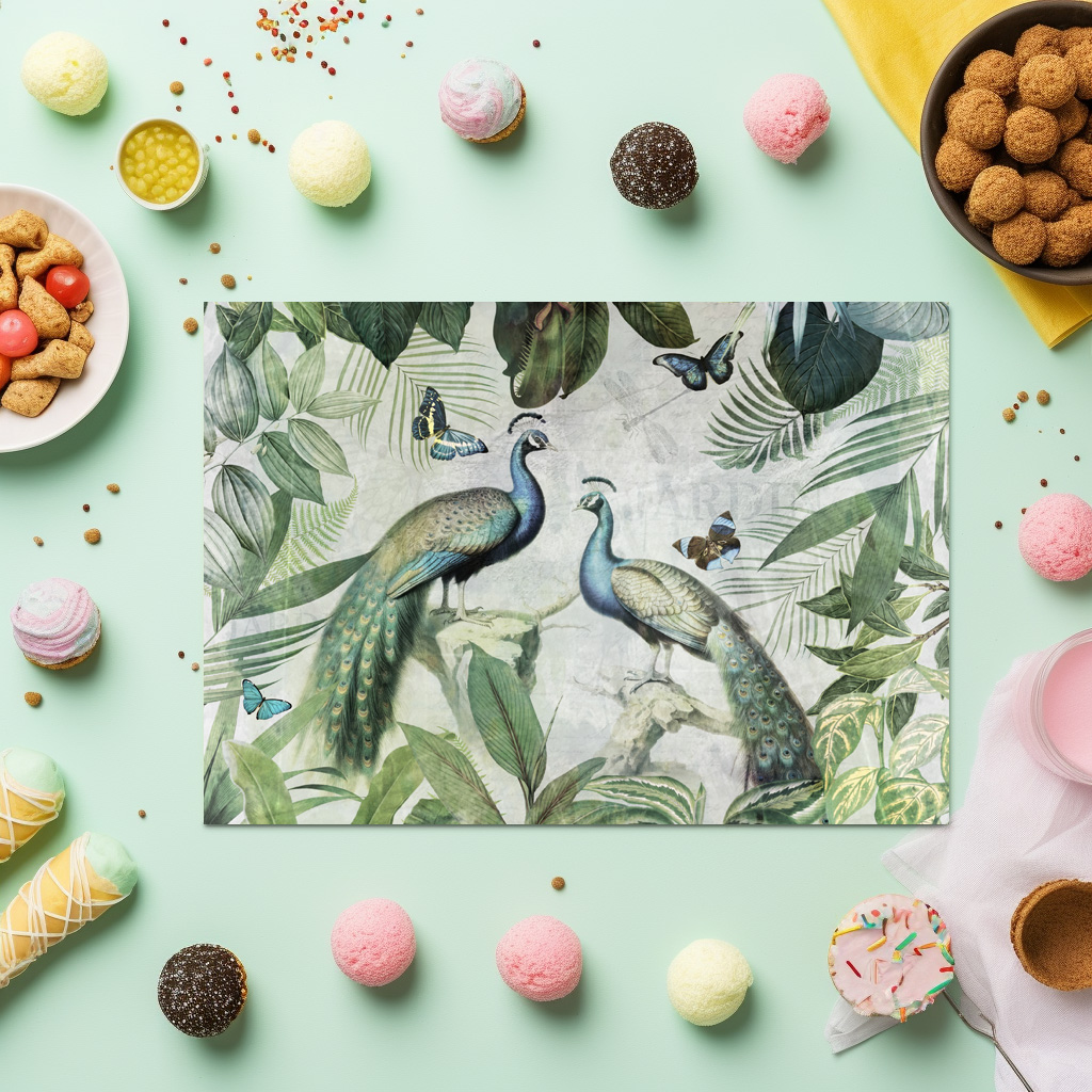 raxxa Premium-Tischset: Exotische königliche Pfauen im tropischen Dschungel