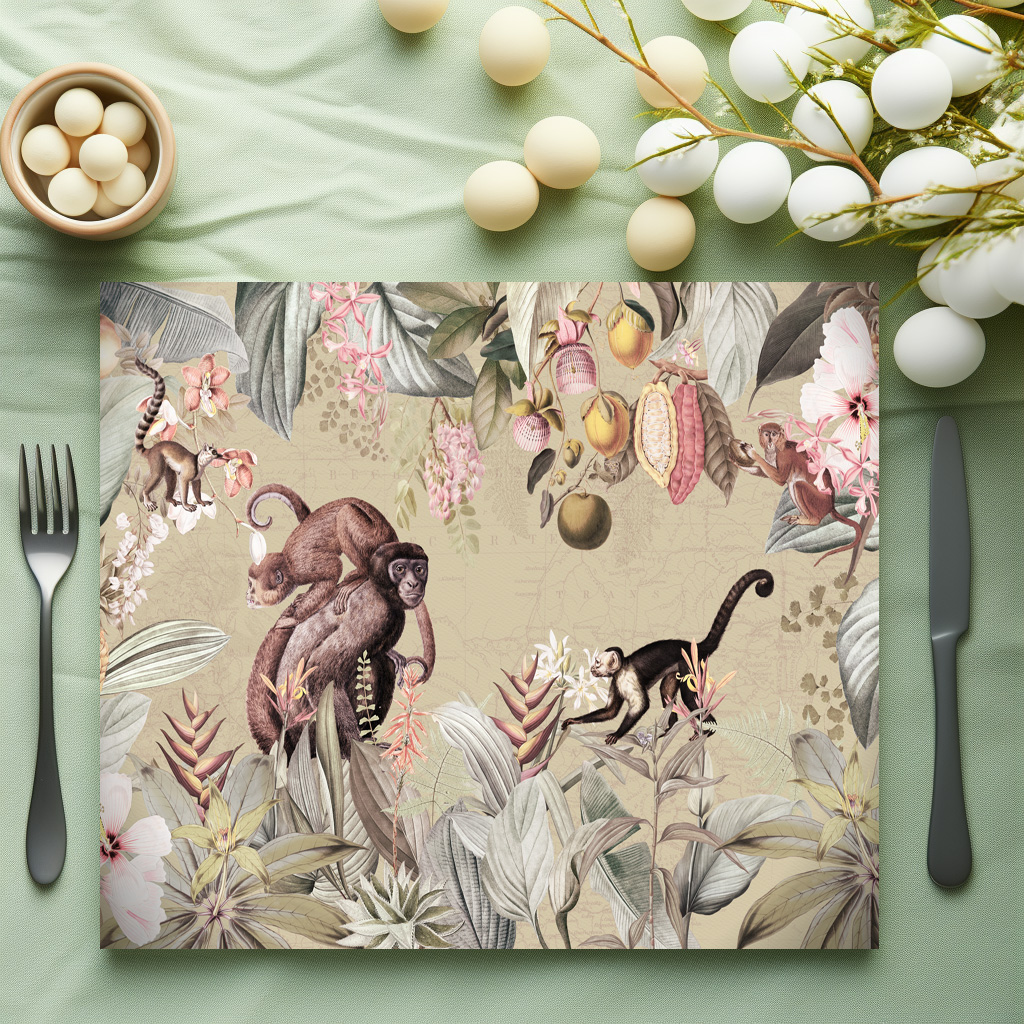 raxxa Premium-Tischset: Verspielte Affen im Vintage Tropen Dschungel - Imagen 6