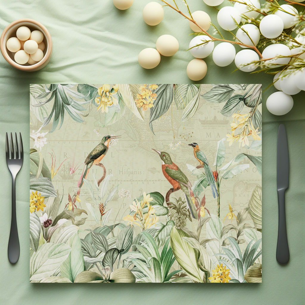 raxxa Premium-Tischset: Tropische Eisvögel im Wilden Palmen Dschungel