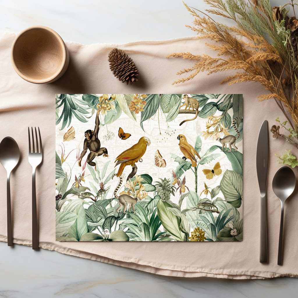 raxxa Premium-Tischset: Vintage Party im Tropischen Regenwald