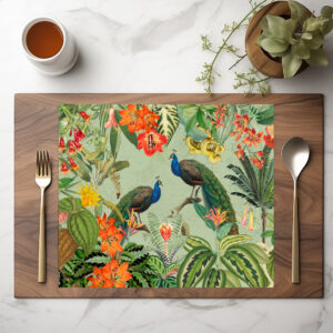 raxxa Premium-Tischset: Blaue Pfauen im exotischen Regenwald