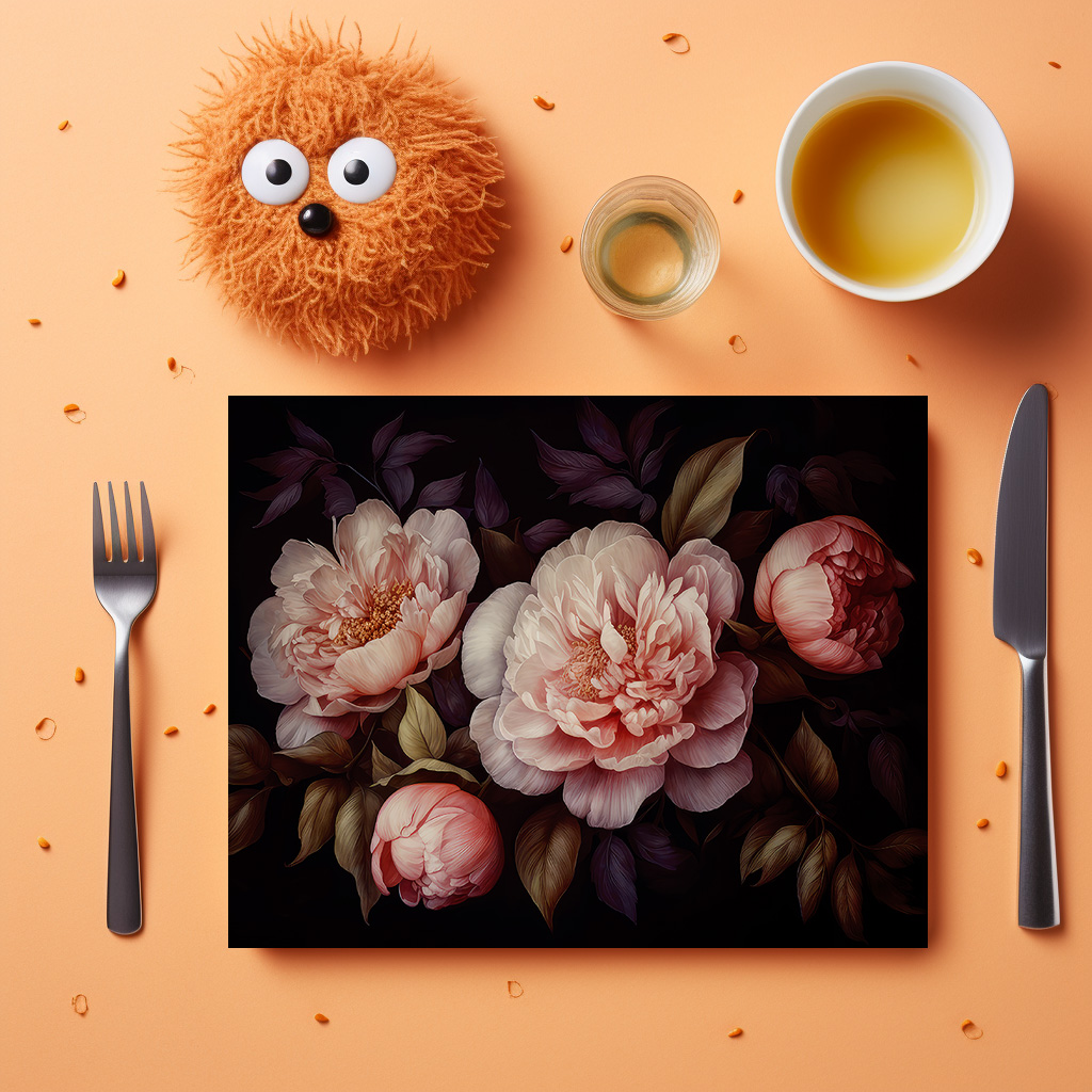 raxxa Premium-Tischset: Schwarz und Pfirisch Pfingstrosen Blüten: Ein vintage-gotischer Rausch - immagine 5