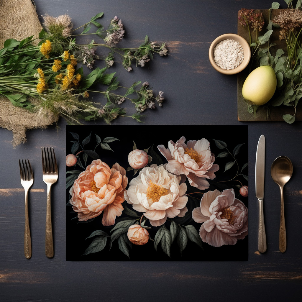 raxxa Premium-Tischset: Üppige Dunkelheit: Blumige Vintage-Gothic-Kunst