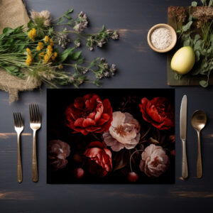 raxxa Premium-Tischset: Schwarzer Samt und Blütenzauber: Dunkle Florale Kunst