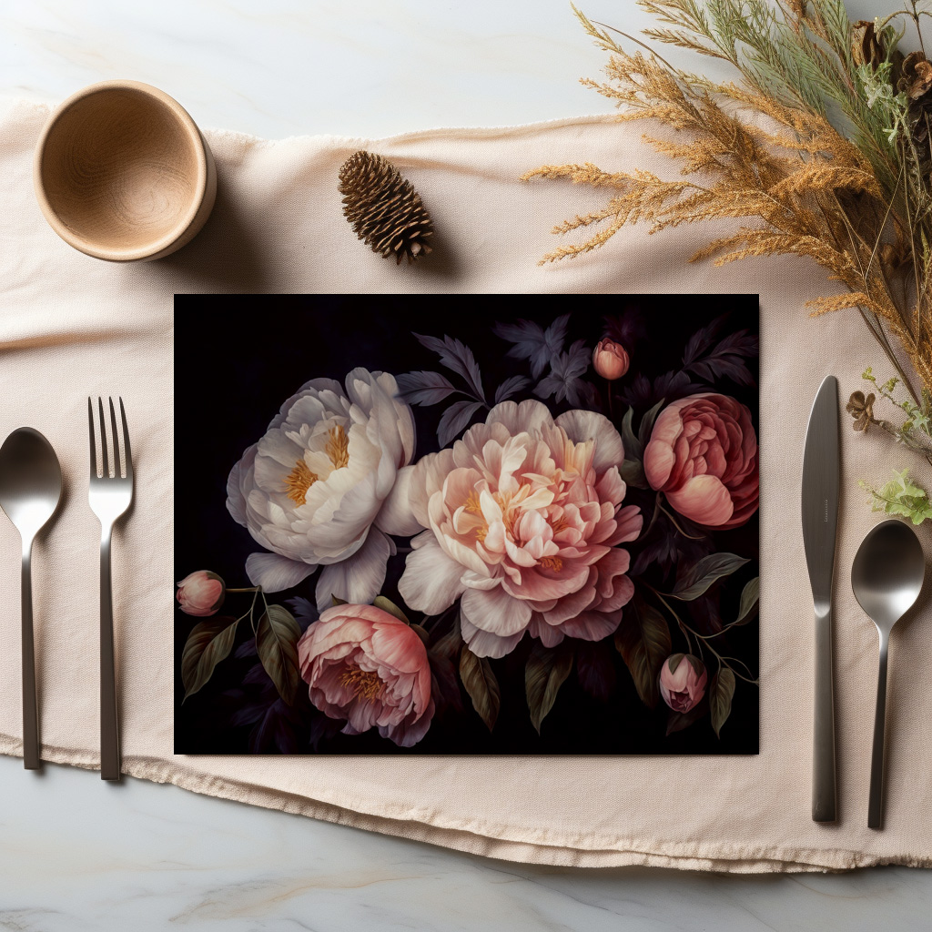 raxxa Premium-Tischset: Romantik im Dunkeln: Üppiges Gothic-Blumenarrangement