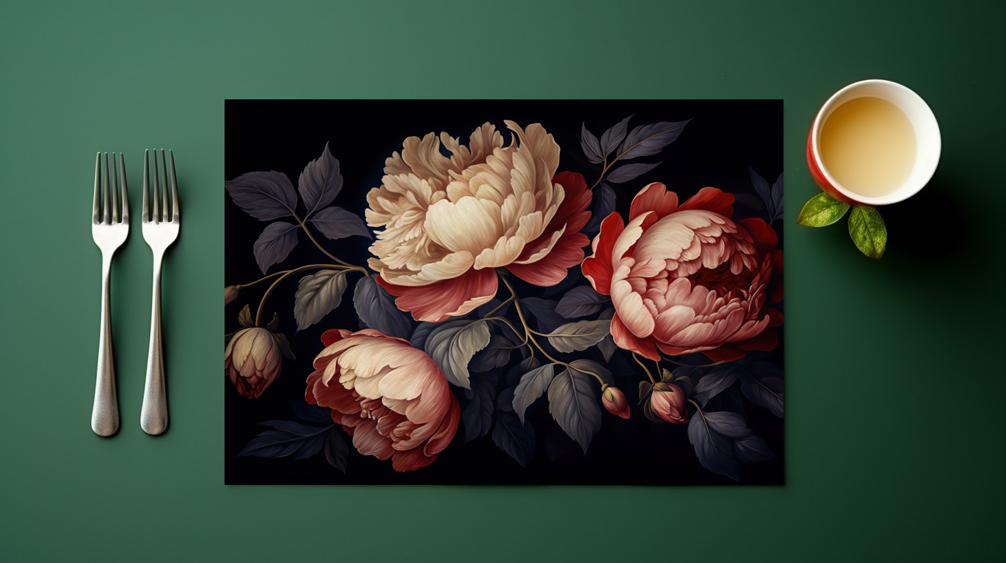 raxxa Premium-Tischset: Vintage Dunkelheit: Florales Meisterwerk auf Schwarz – Image 6