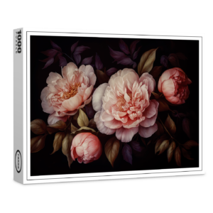 raxxa Premium-Puzzle: Schwarz und Pfirisch Pfingstrosen Blüten: Ein vintage-gotischer Rausch