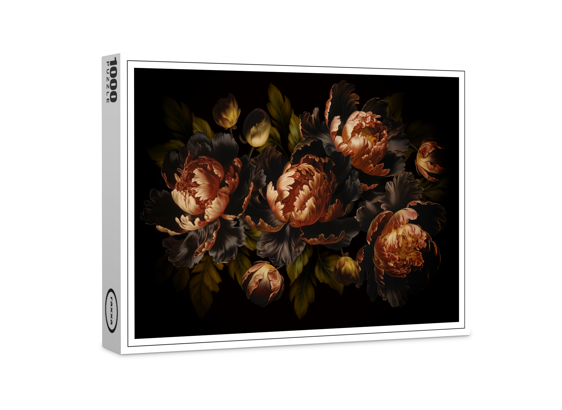 raxxa Premium-Puzzle: Düstere barocke Eleganz: Blumige Arrangements im Vintage-Stil