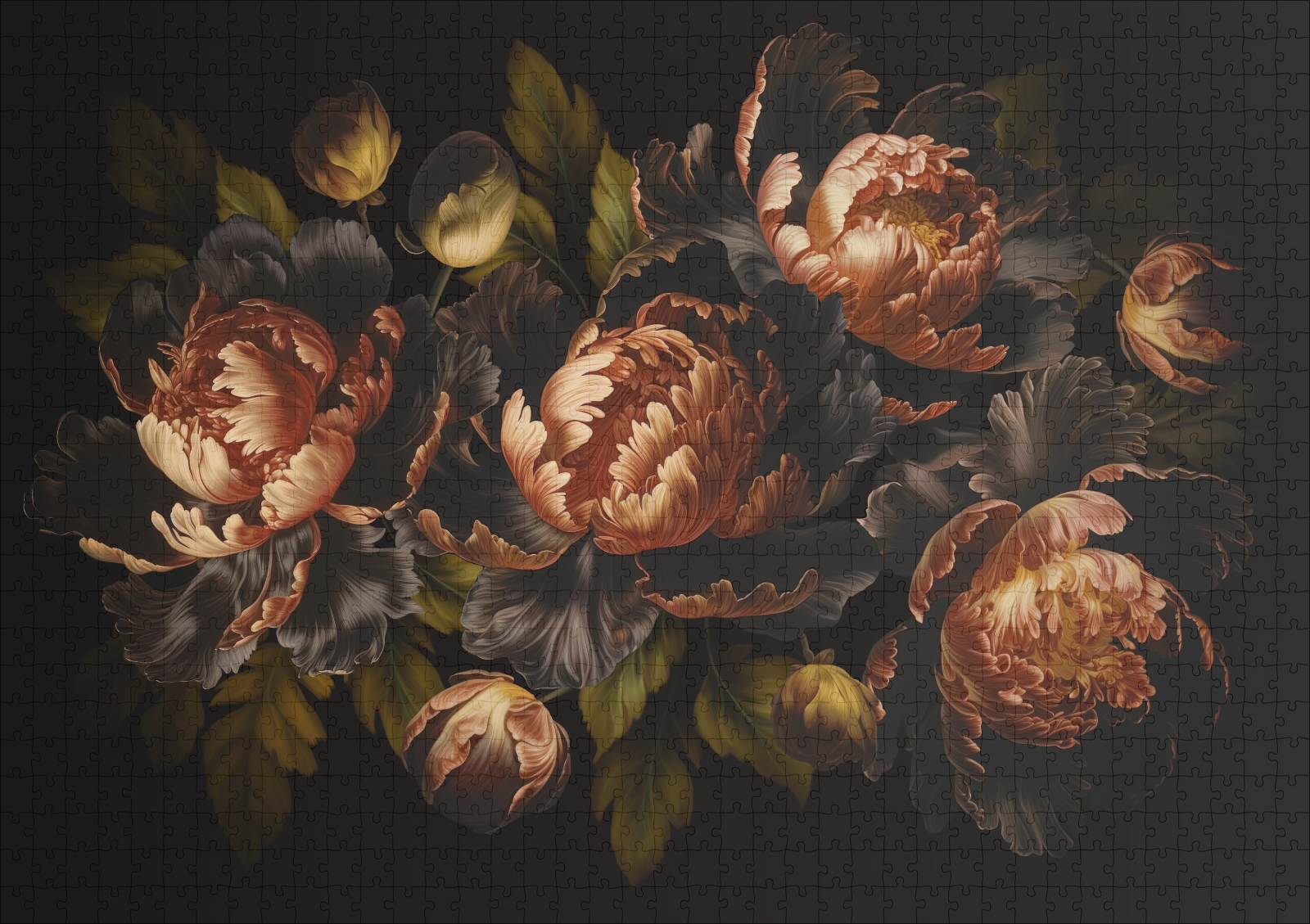 raxxa Premium-Puzzle: Düstere barocke Eleganz: Blumige Arrangements im Vintage-Stil – Image 2