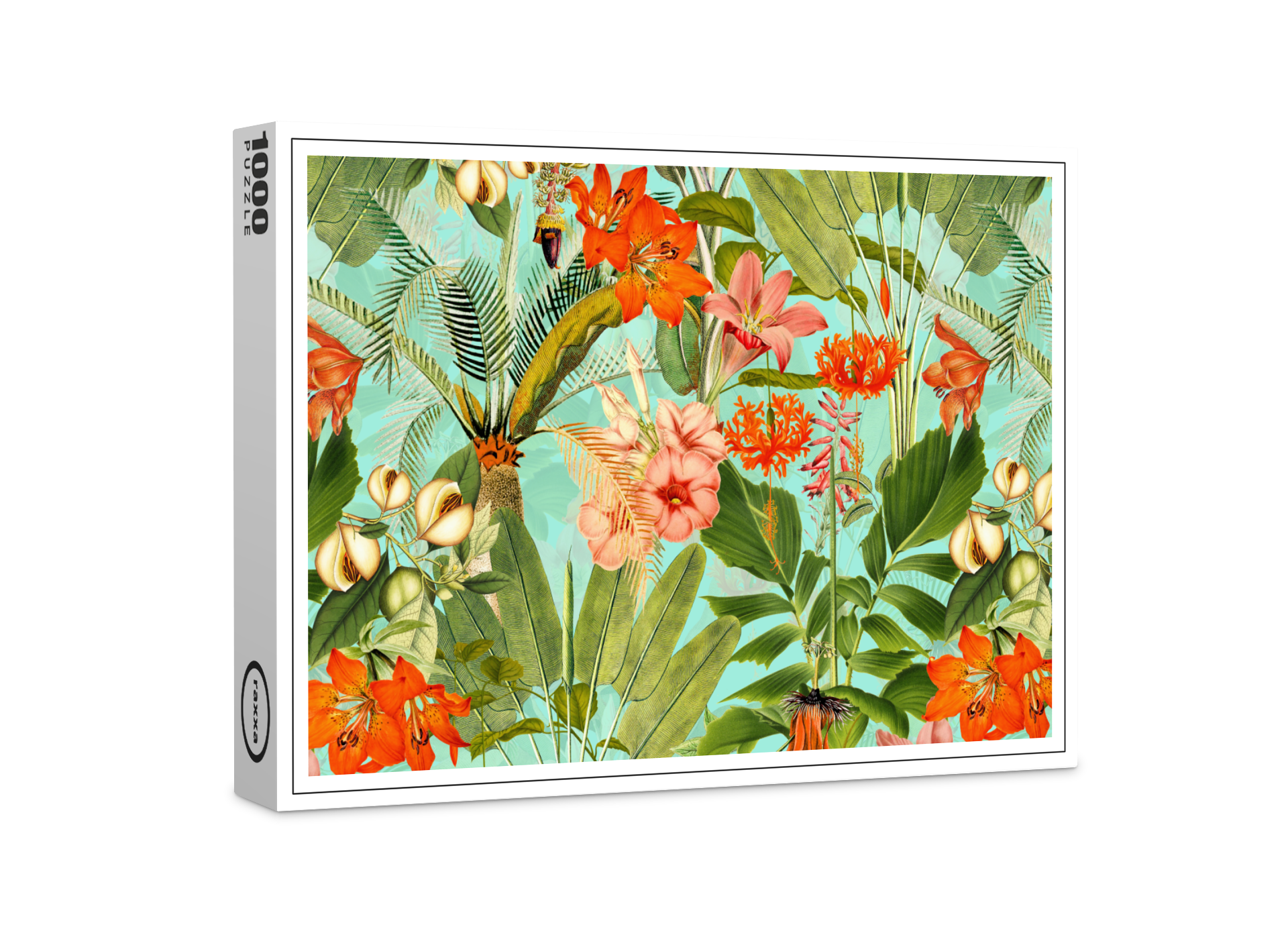 raxxa Premium-Puzzle: Türkis Tropische Träume in Vintage: Blumen und Dschungel