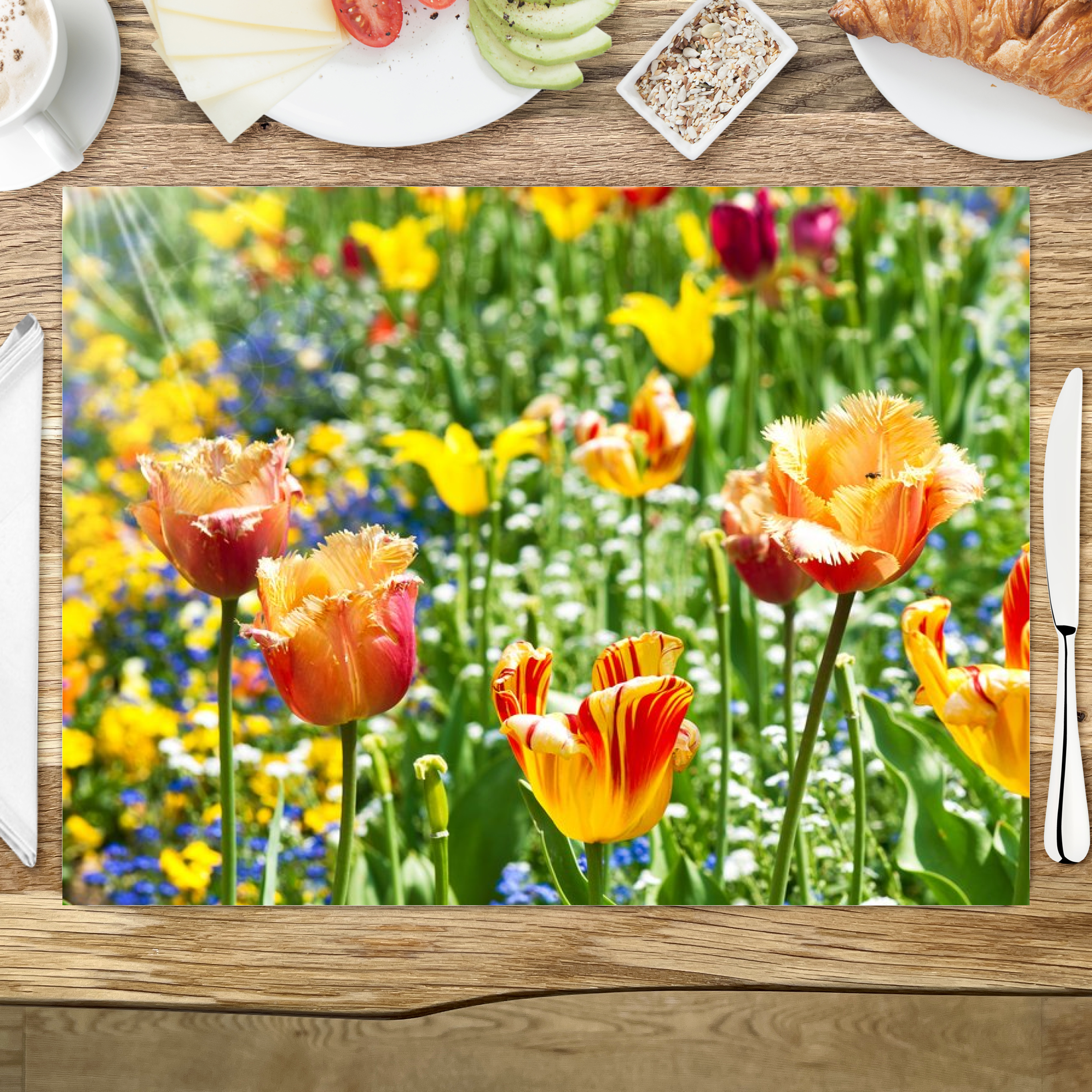 raxxa Premium-Tischset: bunten Frühling Tulpe Blumen. sonnigen Tag – Image 3