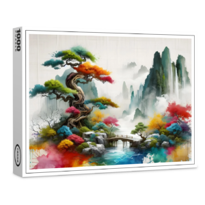 raxxa Premium-Puzzle: Farbenfrohe Landschaft mit Baum und Wasser
