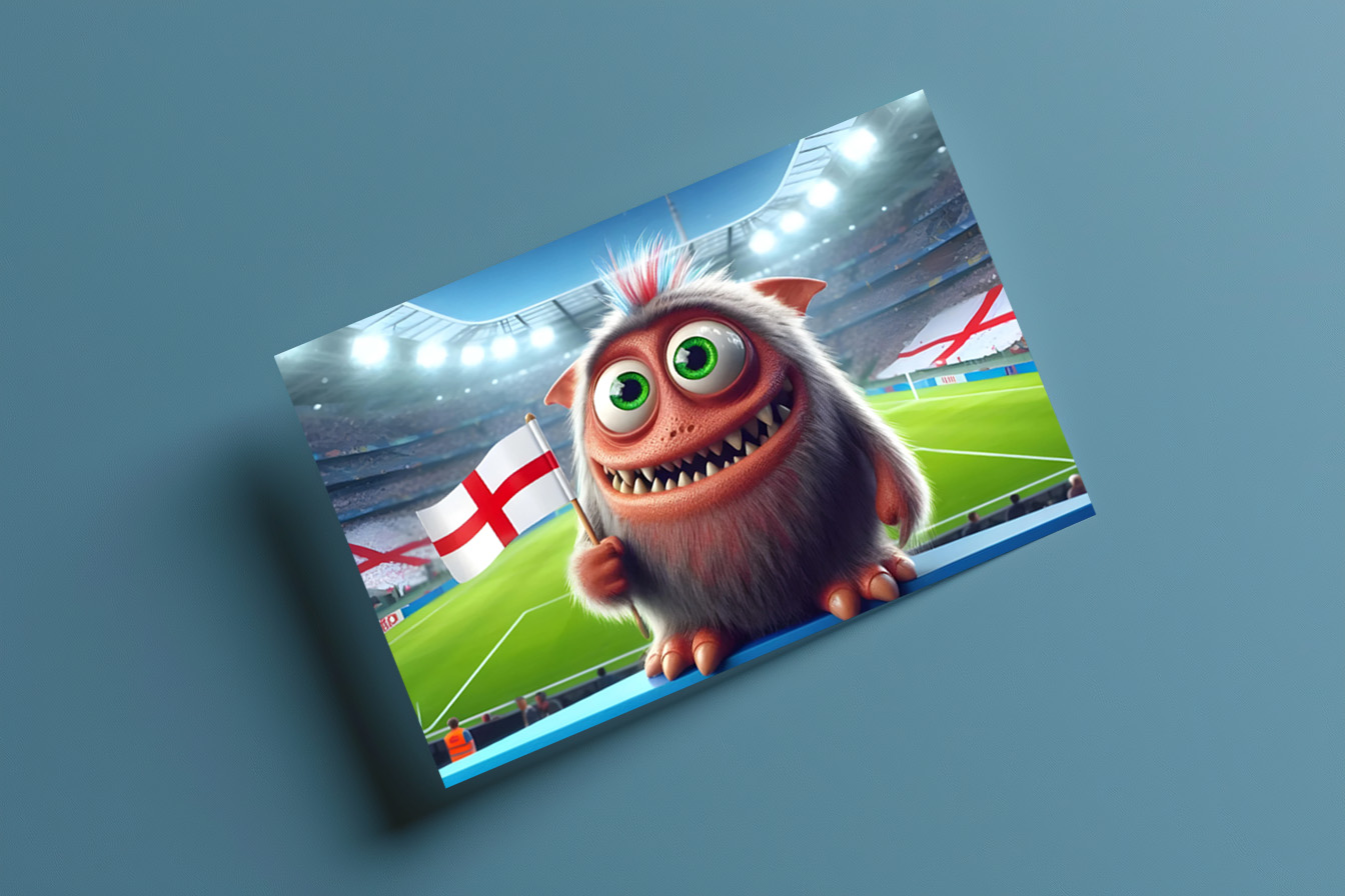 raxxa Postkarte: Das Englische Whimsical Monster der Fußball-EM 2024