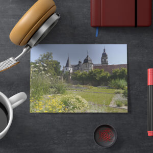 raxxa Postkarte: Klostergarten und Türme Kirche Kloster Schöntal