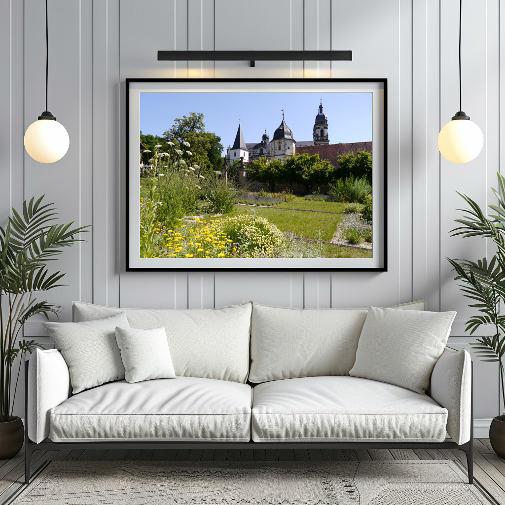 Poster: Klostergarten und Türme Kirche Kloster Schöntal
