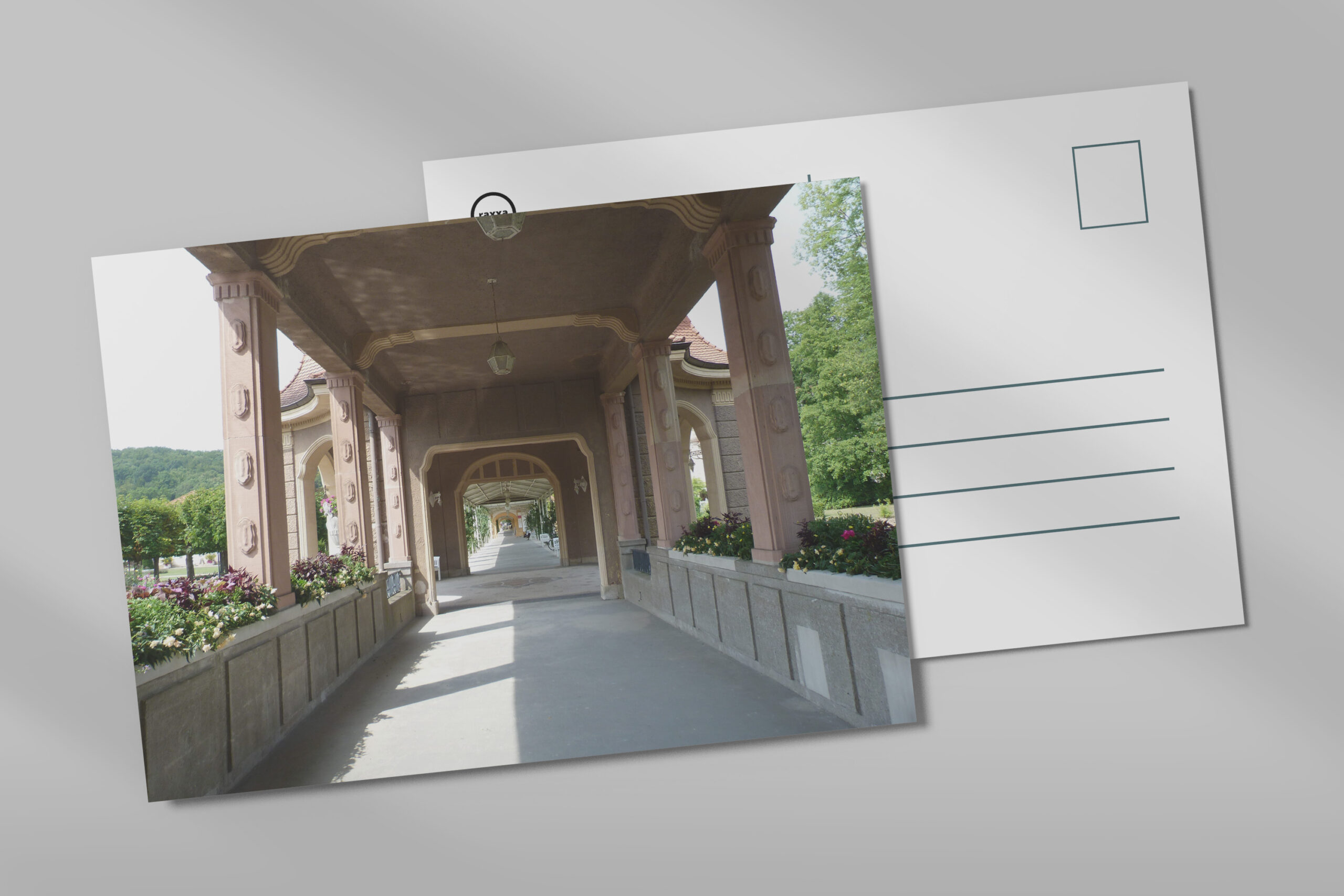 raxxa Postkarte: Historischer Wandelgang im Kurpark Bad Brückenau