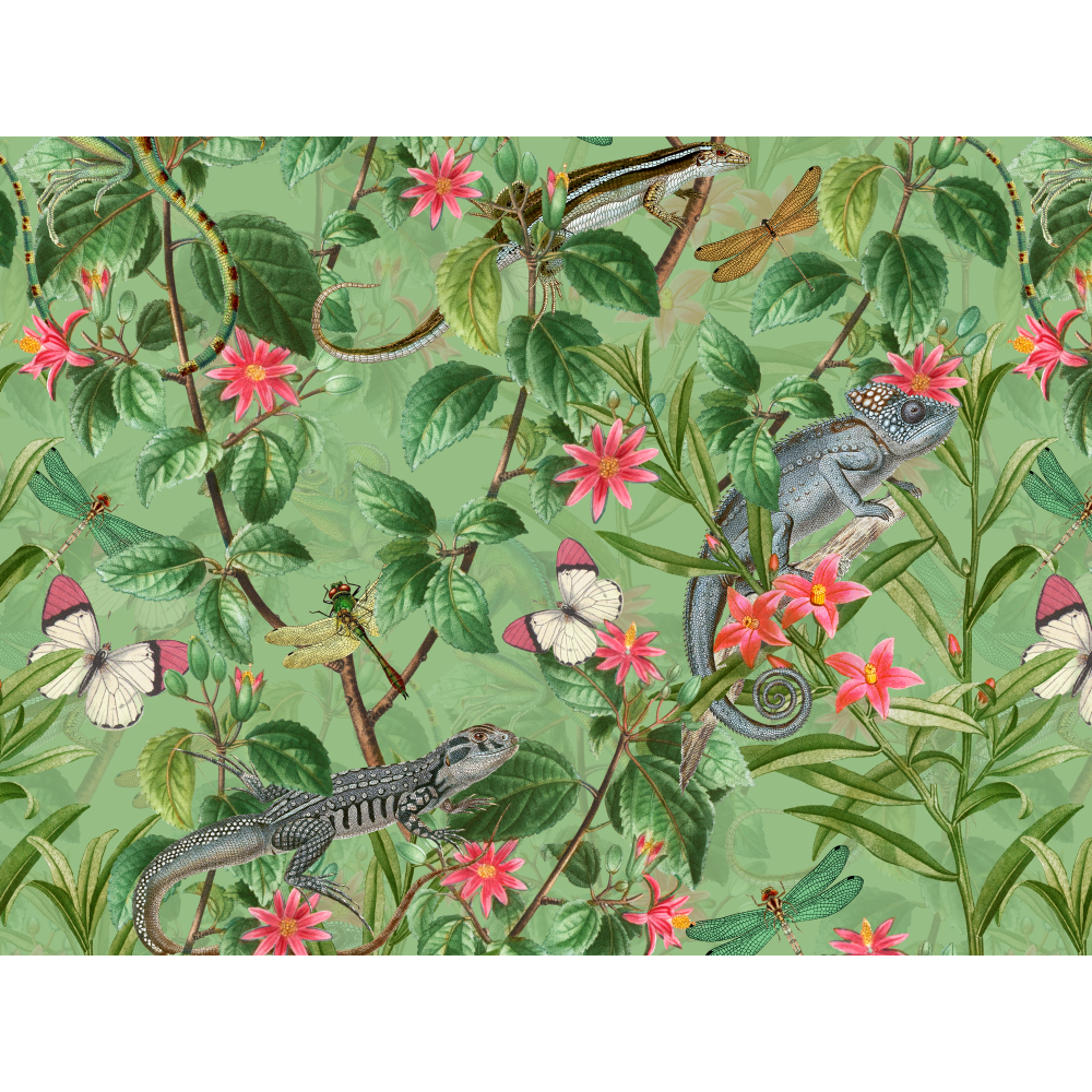 raxxa Premium-Tischset: Tropische Zeitreise: Vintage Geckos im Blüten Dschungel - immagine 3