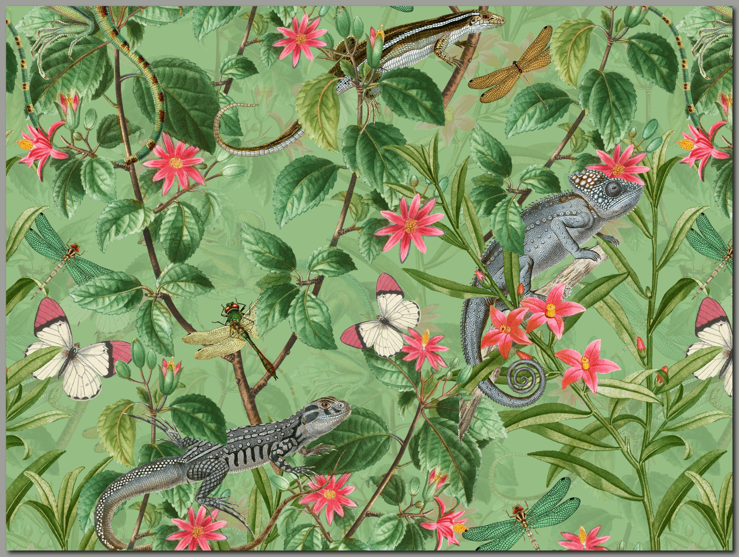 raxxa Premium-Tischset: Tropische Zeitreise: Vintage Geckos im Blüten Dschungel - immagine 2