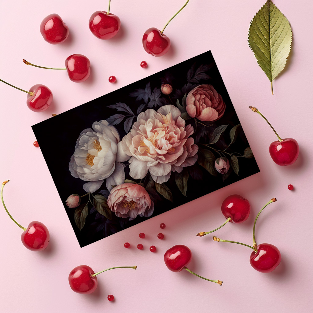 raxxa Postkarte: Romantik im Dunkeln: Üppiges Gothic-Blumenarrangement