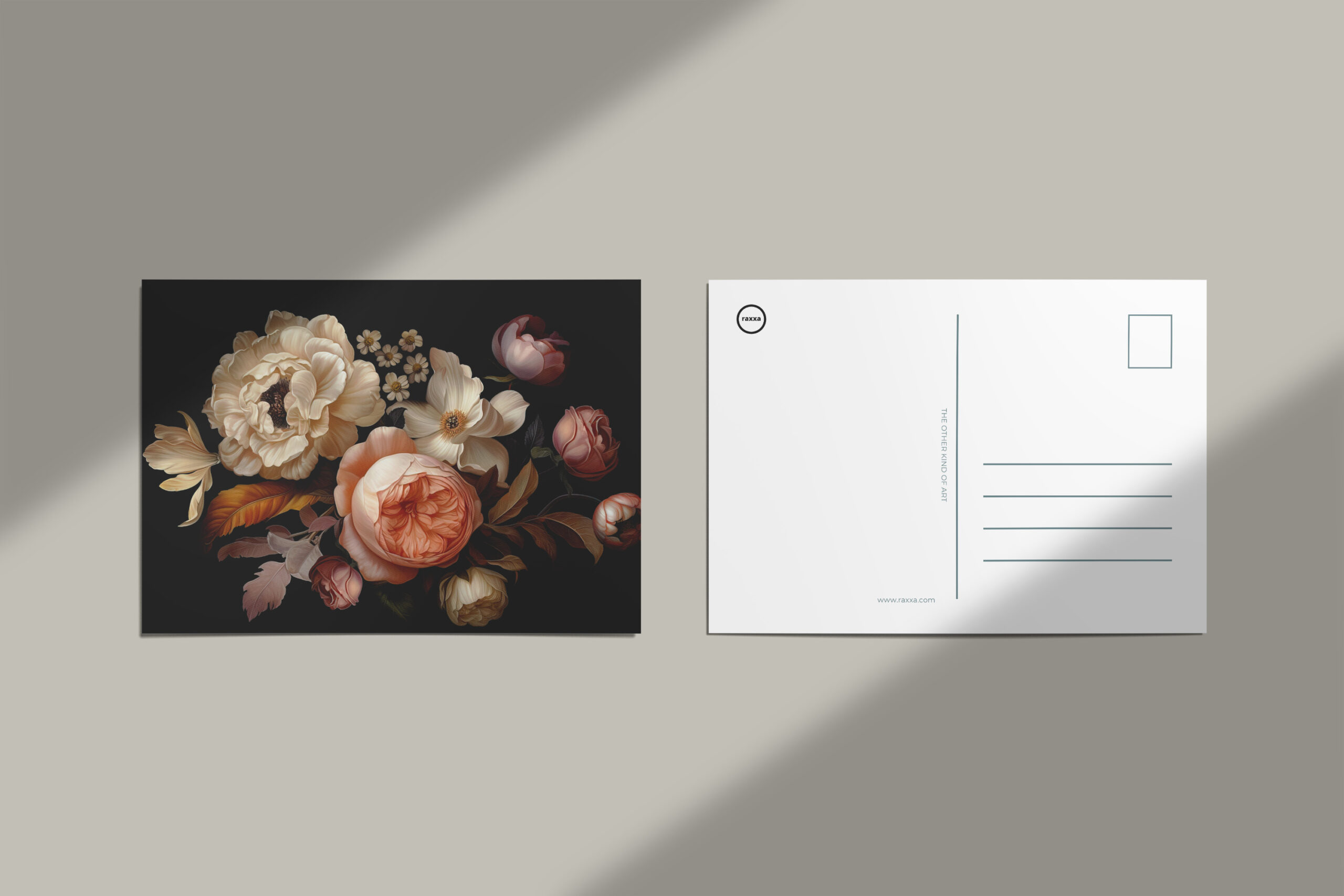 raxxa Postkarte: Vintage Dunkelheit: Florale Meisterwerke auf Schwarz