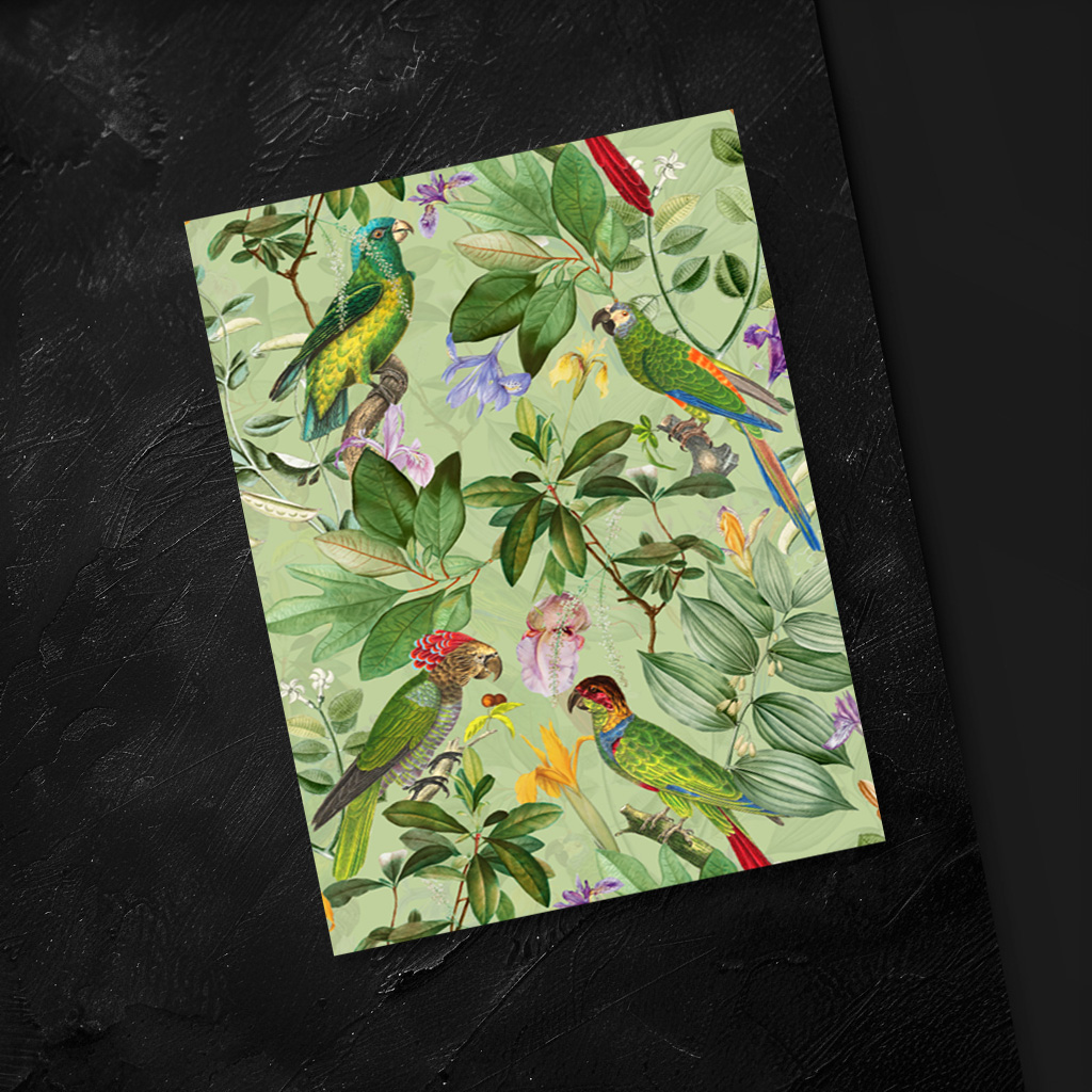 raxxa Postkarte: Papagein im Grünen Vintage Blumen Dschungel