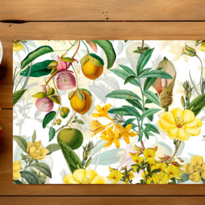 raxxa Premium-Tischset: Exotische Eleganz: Vintage-Dschungel mit Gelben Blumen und Blättern