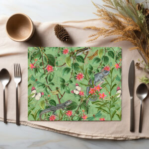 raxxa Premium-Tischset: Tropische Zeitreise: Vintage Geckos im Blüten Dschungel