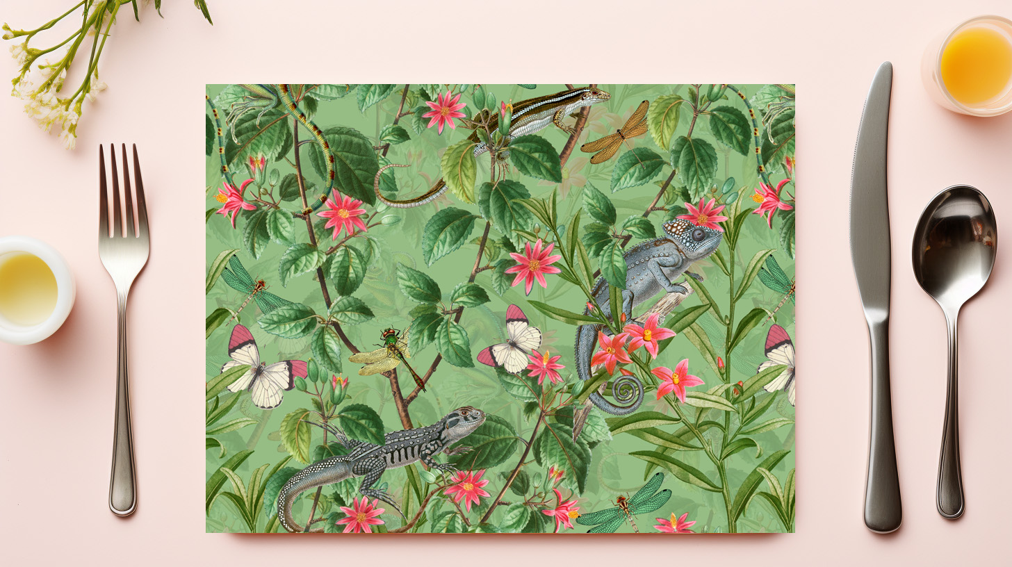raxxa Premium-Tischset: Tropische Zeitreise: Vintage Geckos im Blüten Dschungel - immagine 5