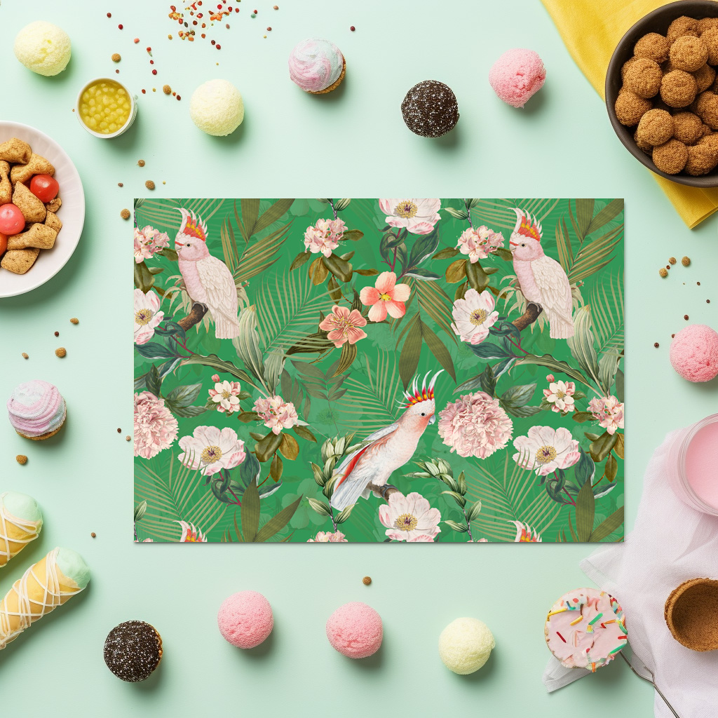 raxxa Premium-Tischset: Rosa Kakadus im Grünen Vintage Dschungel – Image 5