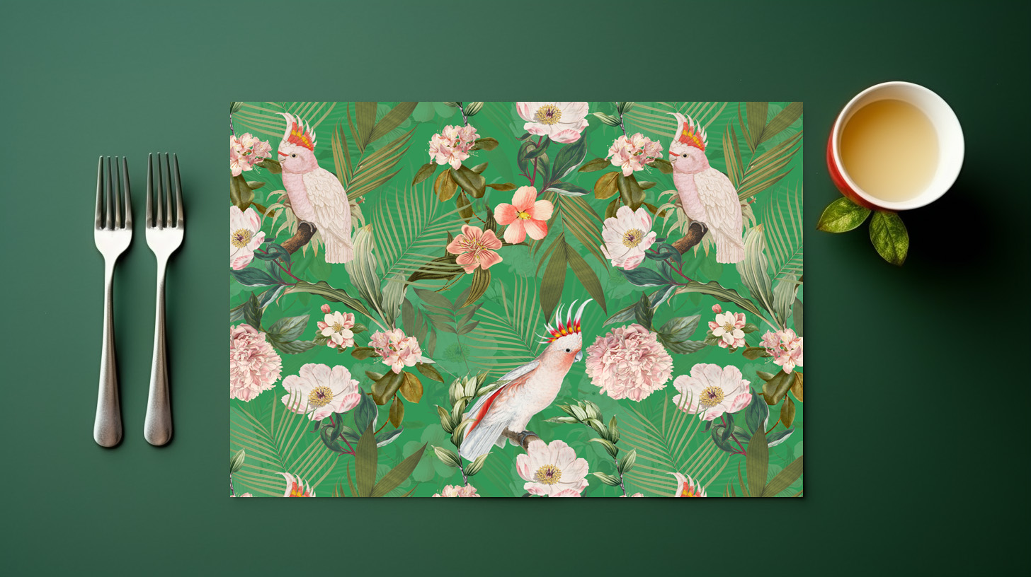 raxxa Premium-Tischset: Rosa Kakadus im Grünen Vintage Dschungel – Image 6