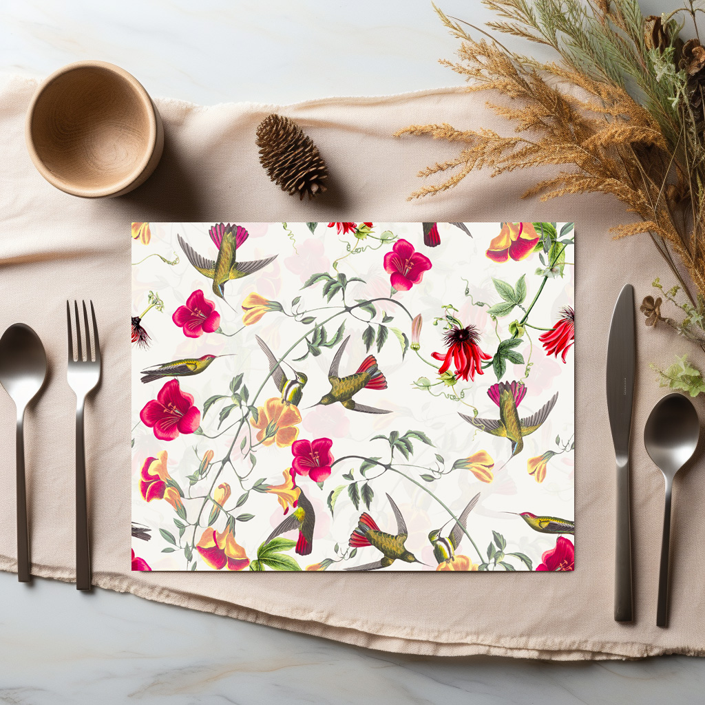 raxxa Premium-Tischset: Zauberhafte Vintage Kolibris und Blüten