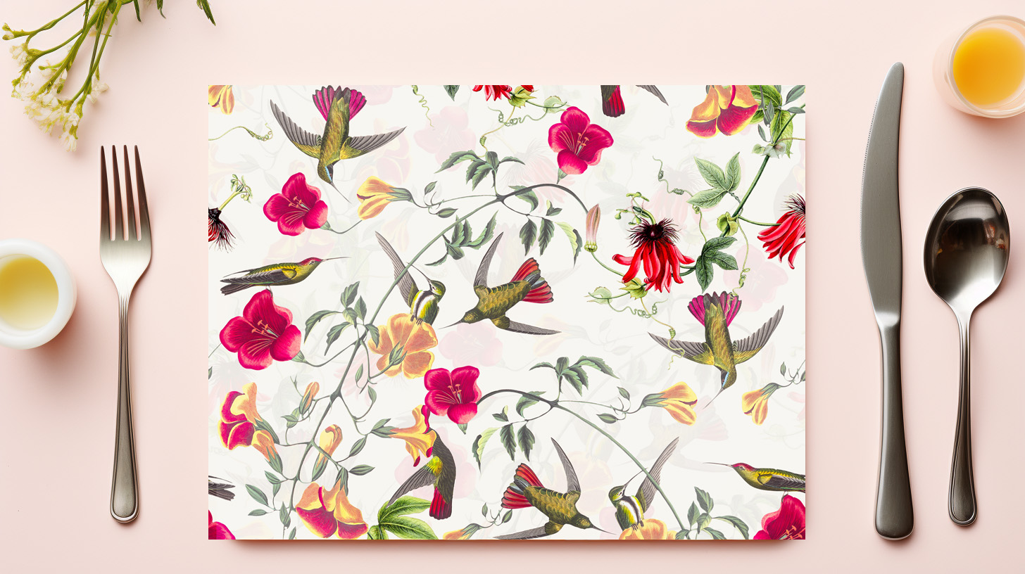 raxxa Premium-Tischset: Zauberhafte Vintage Kolibris und Blüten - immagine 5