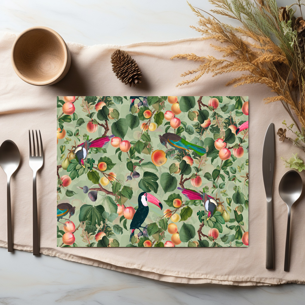 raxxa Premium-Tischset: Exotische Vintage Tukans im Früchte Paradies – Bild 5