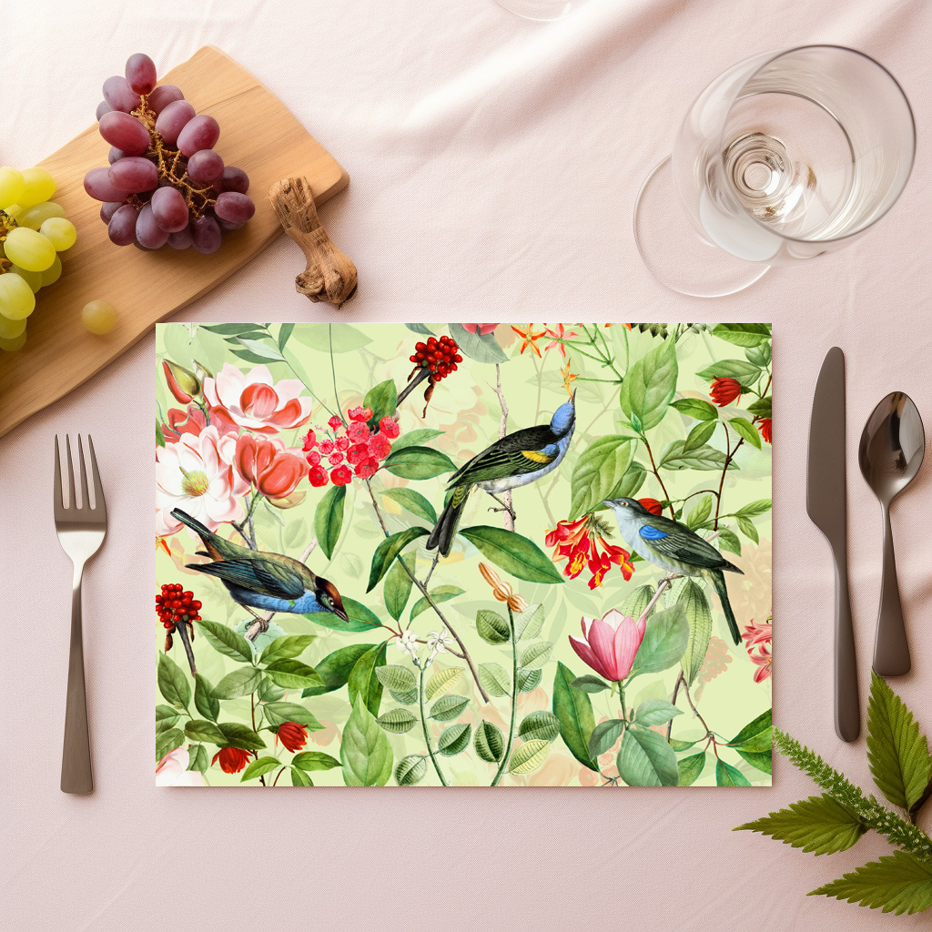 raxxa Premium-Tischset: Exotische Nostalgie: Vintage Vögel im Blüten Dschungel – Image 5