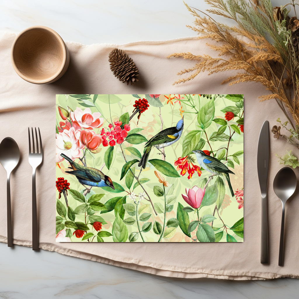 raxxa Premium-Tischset: Exotische Nostalgie: Vintage Vögel im Blüten Dschungel – Image 6