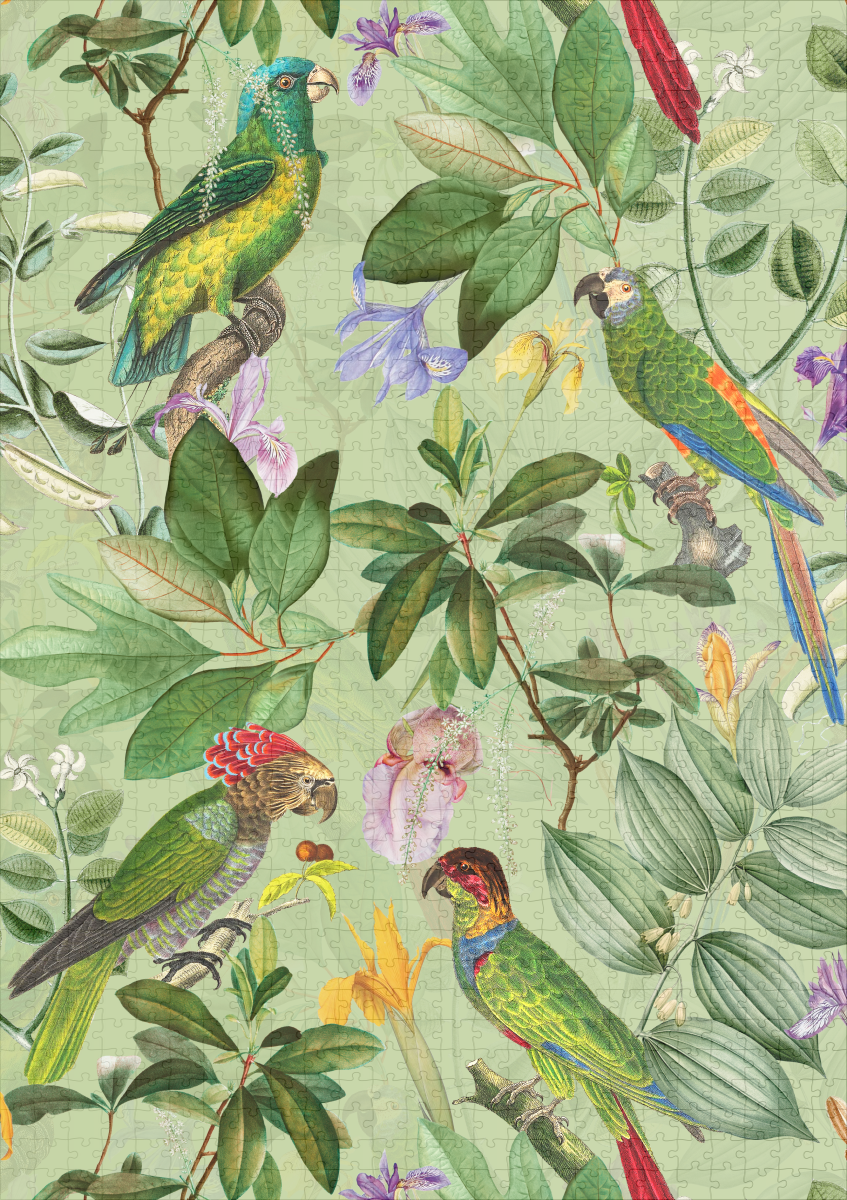 raxxa Premium-Puzzle: Papagein im Grünen Vintage Blumen Dschungel - immagine 2