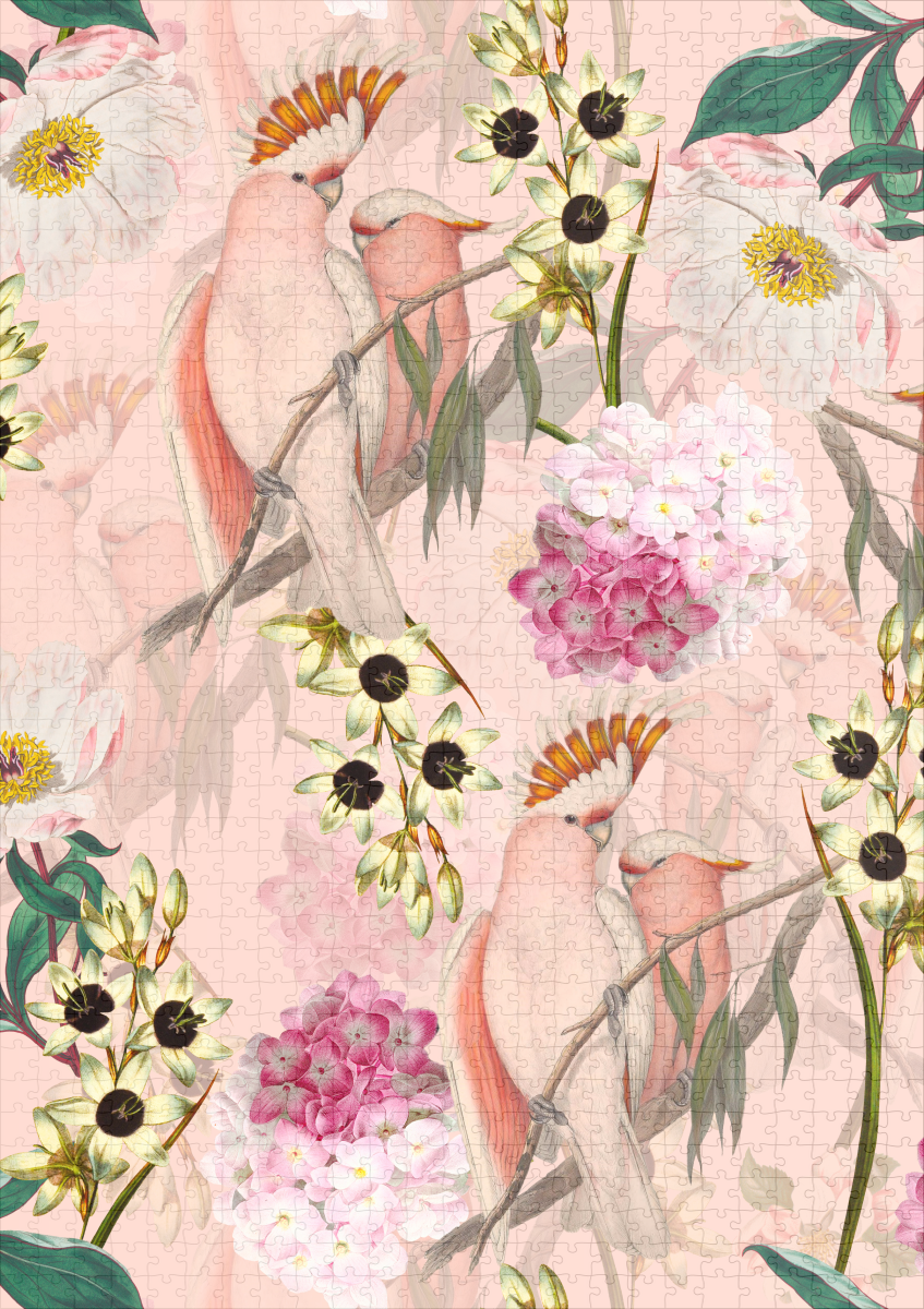 raxxa Premium-Puzzle: Rosa Kakadus im Blumen Garten – Bild 2