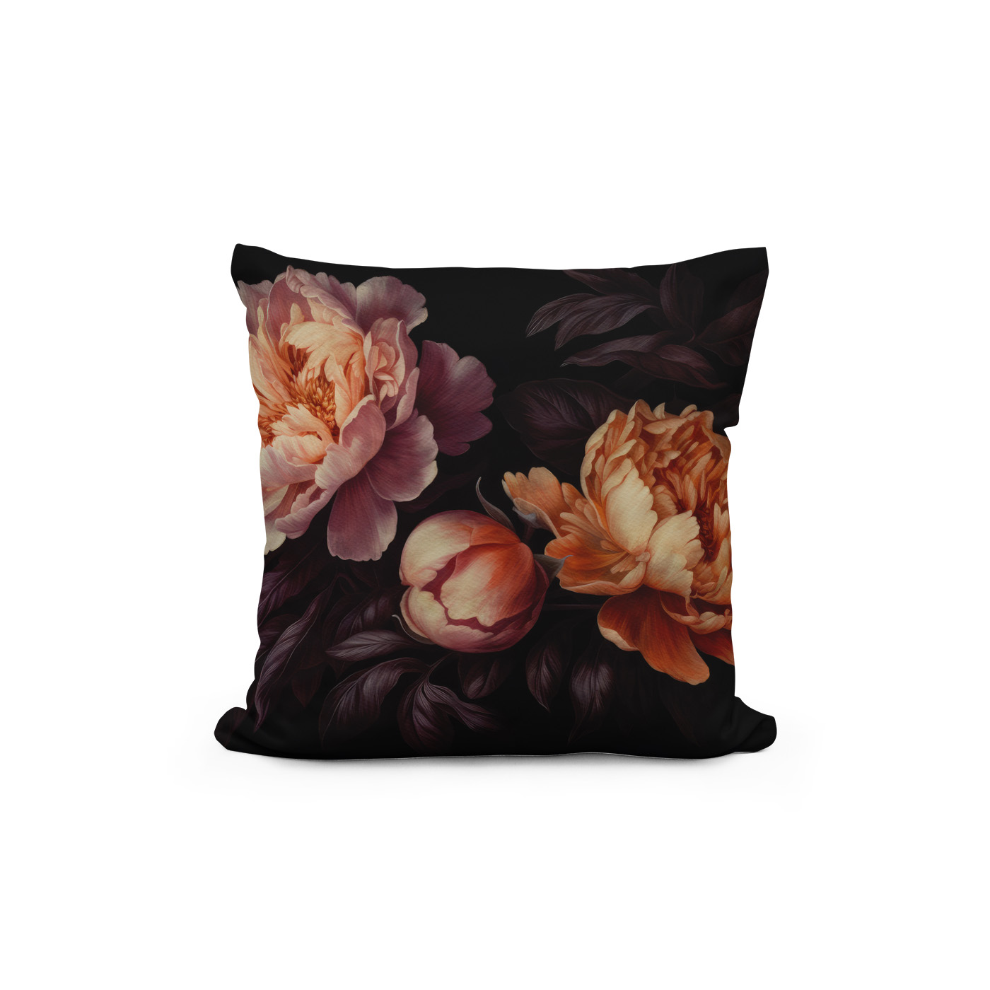 Kissen: Verwobene Leidenschaft- Barocke Pfingstrosen auf Schwarz - Image 2