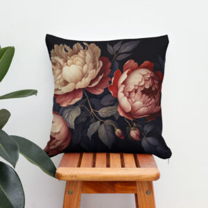 Kissen: Vintage Dunkelheit- Florales Meisterwerk auf Schwarz